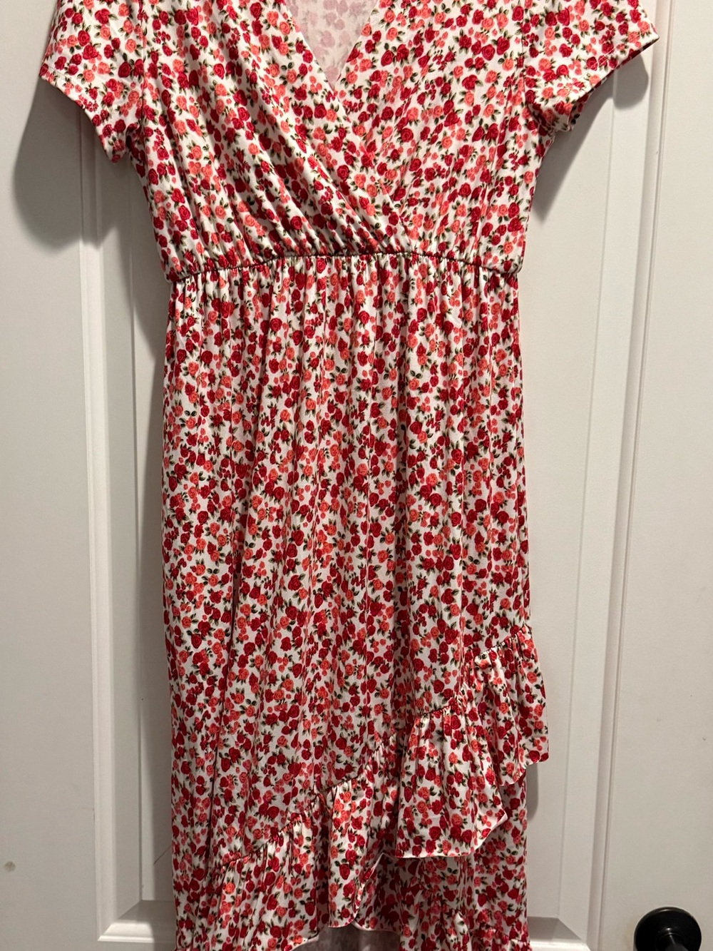 Mother Bee Maternity White Dress with Red Floral Print